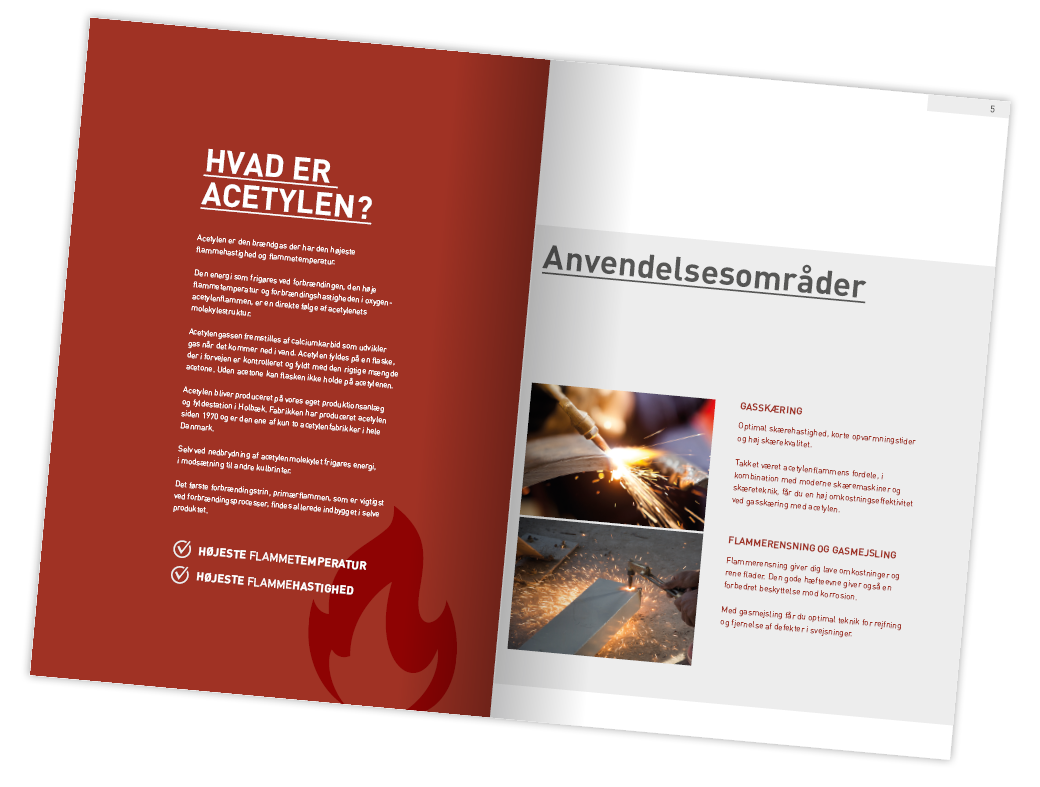 En brochure om gassen acetylen og anvendelsesområderne